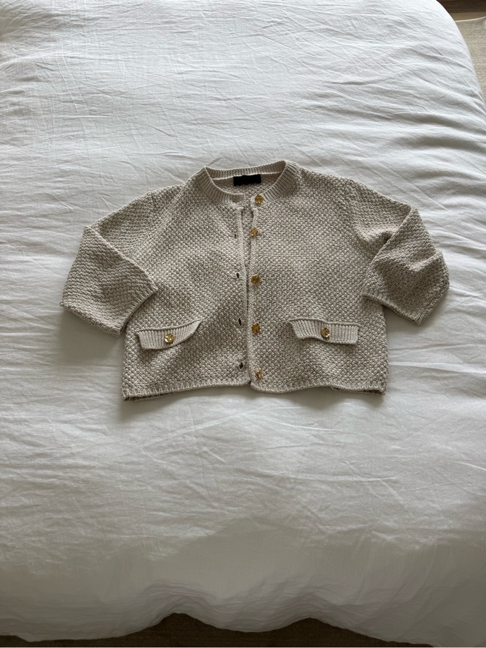 Cream Knit Button-Front Cardigan Jacket